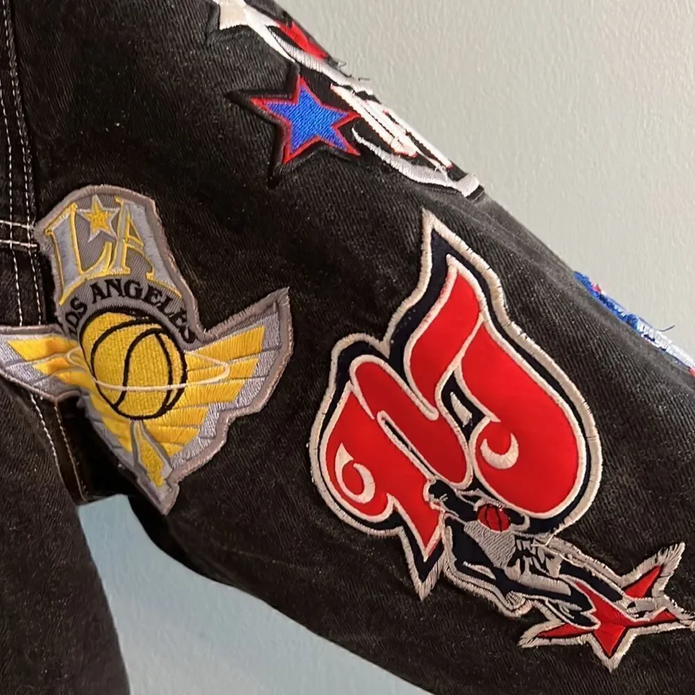 Men’s Regal Wear 2XL Vintage NBA Basketball black denim jean jacket ~ RARE!